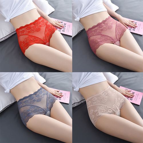 4 piece High quality sexy lace underwear for women, tummy-controlling high waist fashionable panties