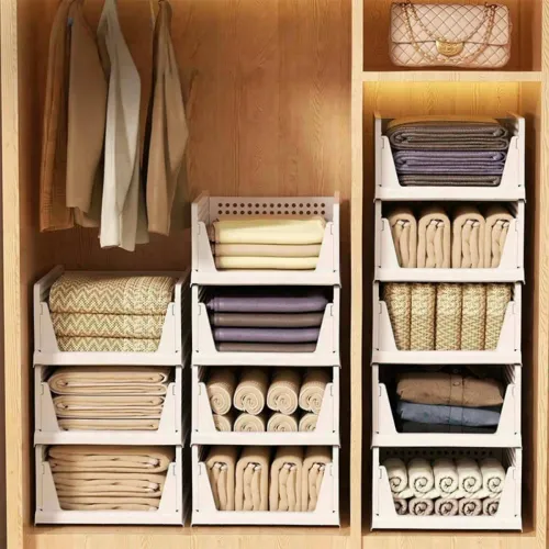 large Stackable Storage Basket Plastic Folding Closet Organizers Storage Box Wardrobe Drawer