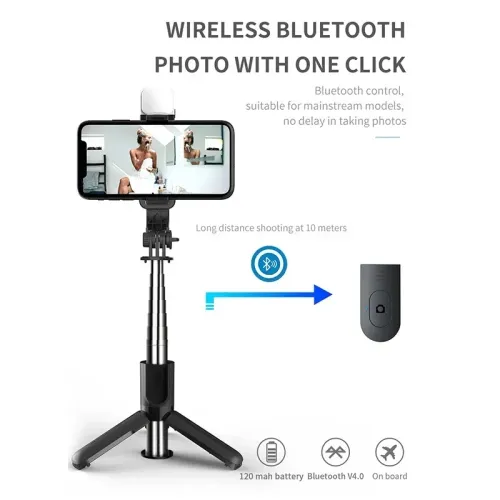 Portable Mini Selfie Stick Led Fill Light Foldable Tripod Phone Stand Holder Support Wireless Bluetooth Remote Control Shutter