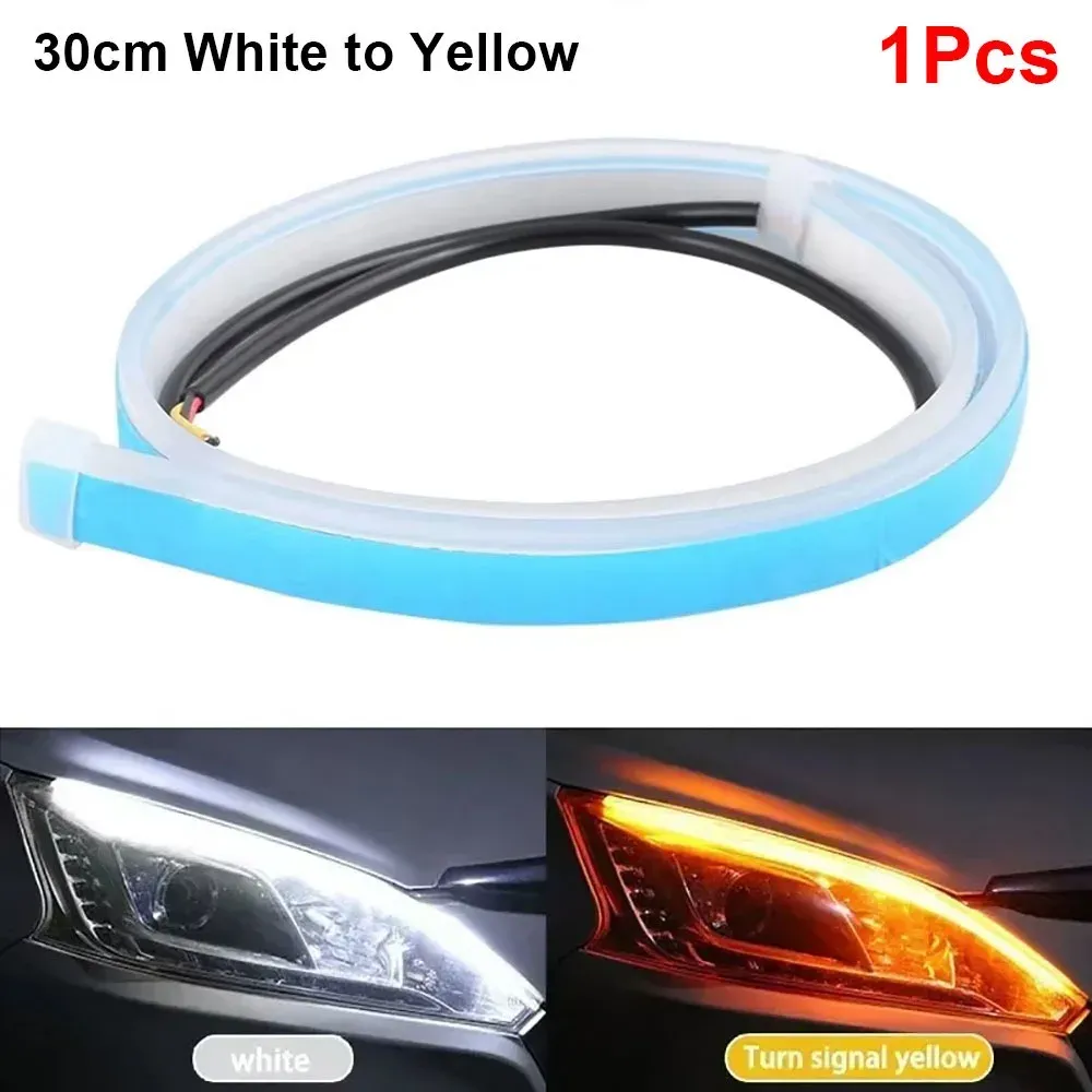 2Pcs New 45cm DRL LED Strip 12V Universal Auto Headlights RGB Yellow Brake Flow Lights