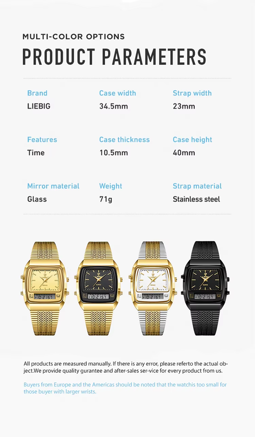 Unisex Luxury Dual-Display Quartz Waterproof Watch