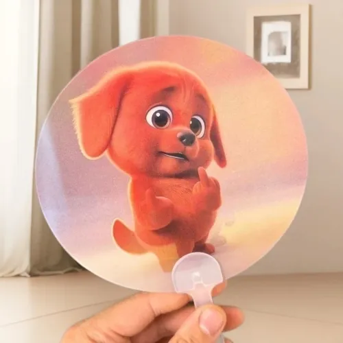 Funny Cartoon Red Dog Fan Translucent Summer Cooling Fan Decorative Pvc Fan Eye-Catching For Campus Study Outdoor Shopping