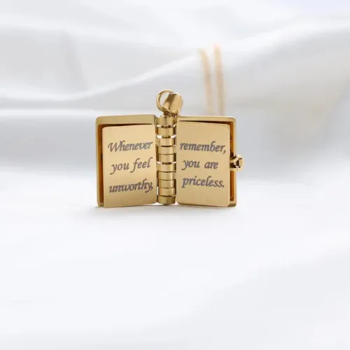 Stainless steel daughter book necklace can be engraved open and closed photo album pendant baby gift necklace necklace