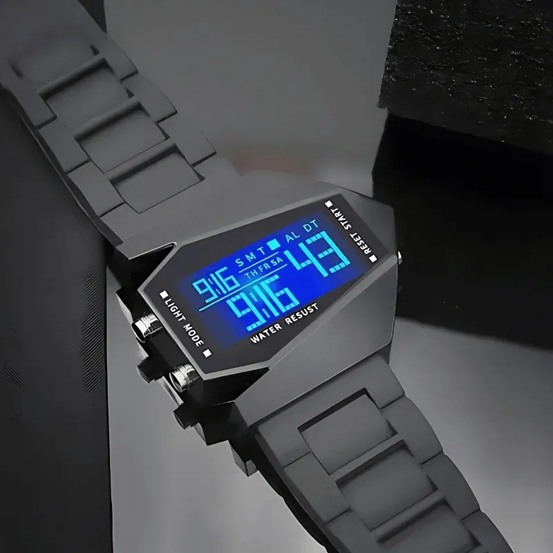 7-Color Luminous, Waterproof, Square, Multifunctional, Aircraft-Themed Wristwatch