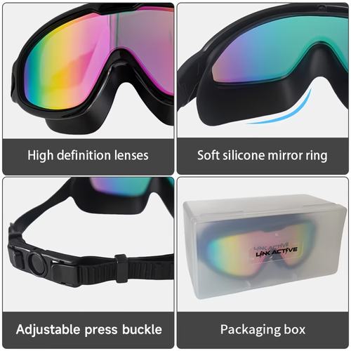 2 Pairs of Waterproof, UV-Resistant, High-Definition Swimming Goggles(Includes Earplugs)
