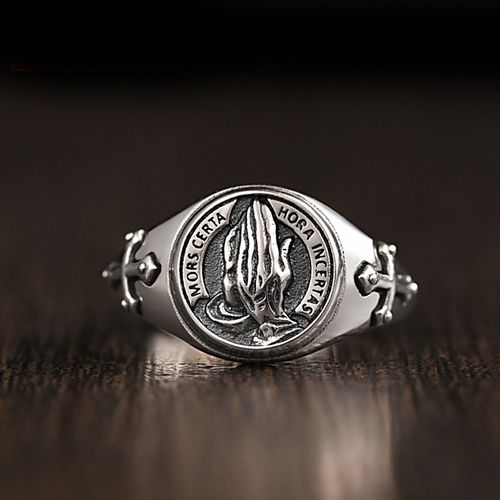 2PCS Men's Ring Personalized Retro Prayer Hand Open Mouth Prayer Creative Ring Fashionable Charm Jewelry Gift