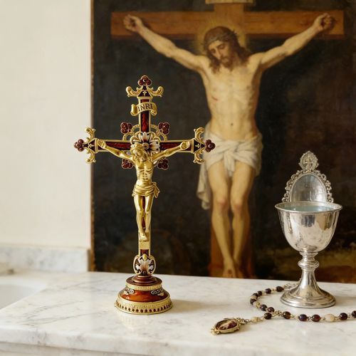 Hand-Painted Metal Jesus Christ Crucifix: Sacred Home Decor