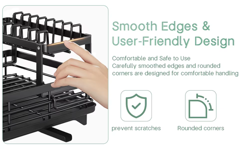 2-Layer Dish Drain Rack Is Suitable for Kitchen Countertop Metal Dish Drain Rack with Knife Cup Tableware Rack with Drain, Glass