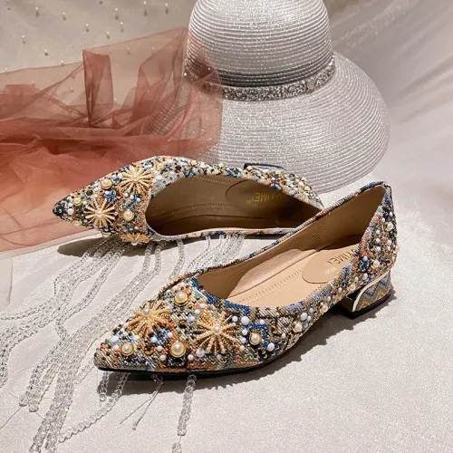 Pointed Toe High Heels for Women 2025 New Ladies Retro Style Rhinestone Decorate