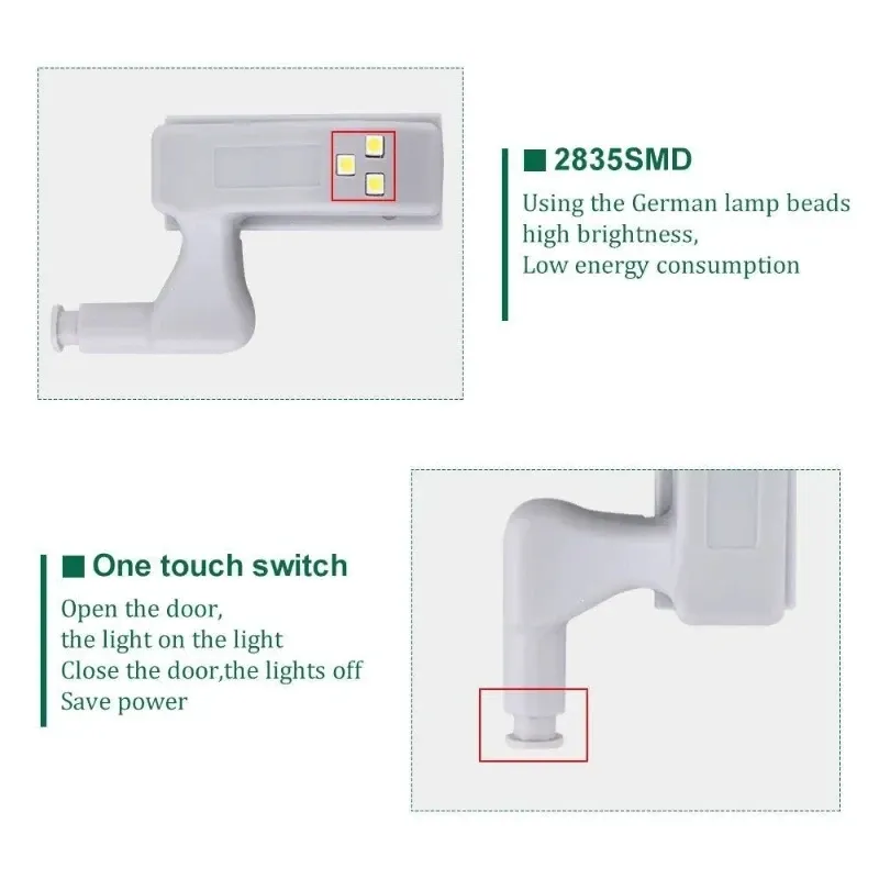 10Pcs Universal Inner Hinge LED Cabinet Lamp 0.3W Home Wardrobe Cupboard Door 3 LEDs Night Light Auto ON-OFF Switch Lighting