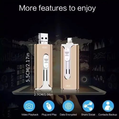 64GB multi-functional 3-in-1 large-capacity USB flash drive, compatible with Android and Apple phones.