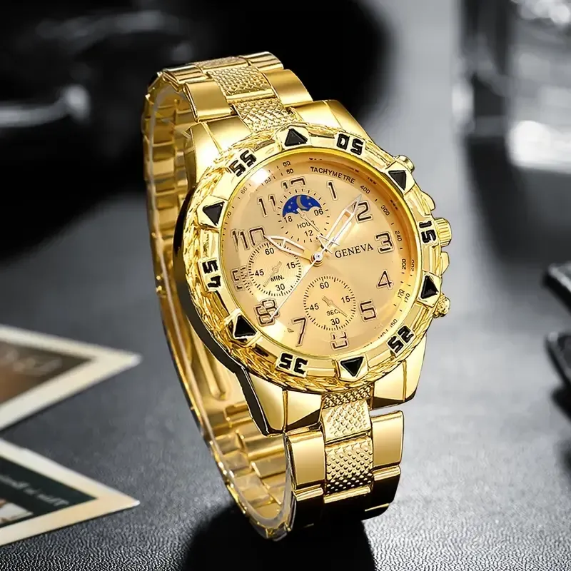 4-piece New Fashion Business Men's Round Quartz Watch + Fashion Accessories Set Valentine's Day Easter Ramadan Birthday Christmas, Gifts for Friends and Family