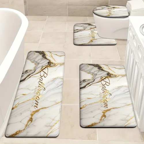 Modern Marble 3-in-1 Bathroom Mat Set Strong Water Absorption Anti slip Bathroom Carpet Bathroom Home Decoration