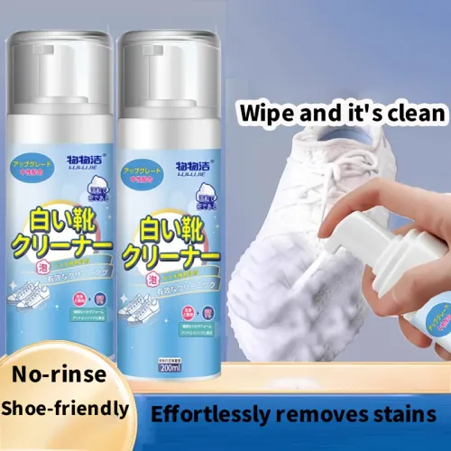Japan Cleaning Research Institute presents:White Shoe Foam Cleaner-200ml for Sneakers Canvas & Faux - No-Rinse Formula, Stain Remover & Whitening Mousse Effortless Cleaning