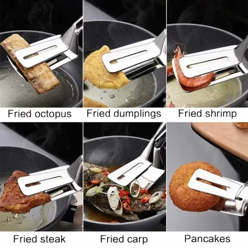 4Pcs Stainless Steel Steak Clips Multifunctional Spatula Double-Sided Cooking Tongs For Fish Meat Pizza Kitchen Baking Tools
