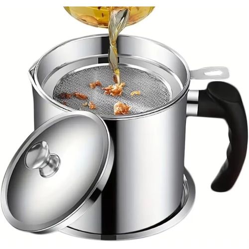 Stainless Steel Oil Filter Cup Kitchen Oil Storage Bottle Leak Proof with Removable Strainer for Storing Frying Oil Kitchenware