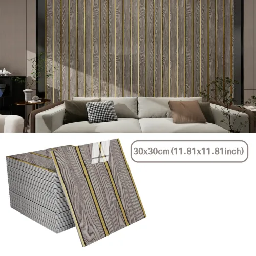 10pcs Luxury Wood Grain Wall Panels with Gold Trim Self Adhesive Wallpapers Home Decorative