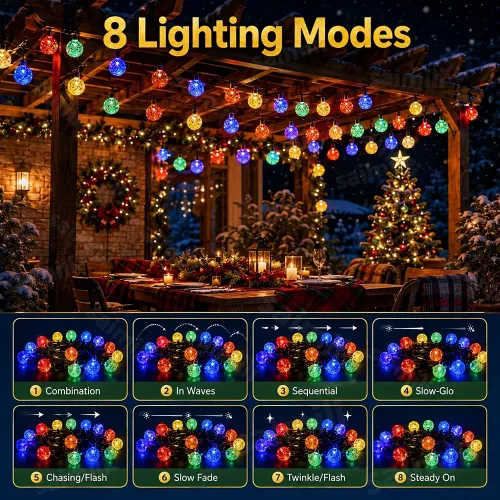 Solar Bubble Globe LED String Lights 8 Lighting Modes Fairy Lights For Outdoor Garden Lawn Pathway Party Decor Solar Auto On Off