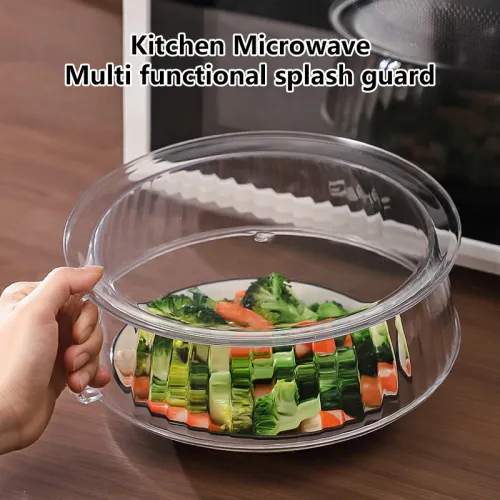 10inch Microwave Food Cover Serving Plate Cover Microwave Splatter Cover Transparent With Handle Fresh Keeping Microwave Cover