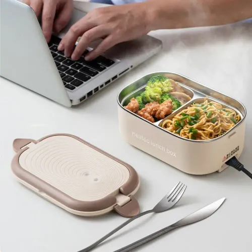Durable 304 Stainless Steel Electric Lunch Box Constant Temperature 1000ml Food Heated Warmer Container Plug-in Heated Lunch Box