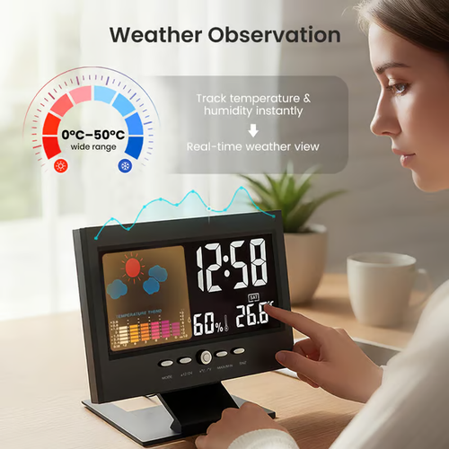 Digital LED Temperature Humidity Monitor Weather Forecast LED Table Alarm Clock