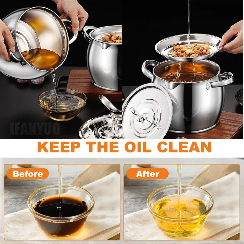 Filter Pot Stainless Steel Lard Strainer Cooking Oil Strainer Grease Keeper Storage Container Oil Bottle Kitchen Tools