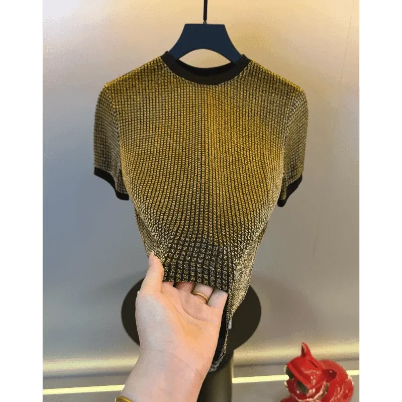 Affordable luxury mesh crew-neck short-sleeve T-shirt
