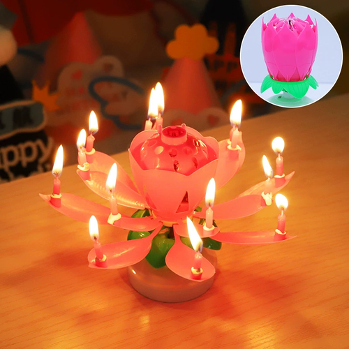 Lotus Birthday Candle Cake Decoration Creative Flower Singing Music Surprise Rotating Candle Small Decoration