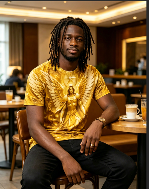 Luxury Golden Archangel Warrior 3D Print T-Shirt, Christian Religious Angel Wings Oversized Tee