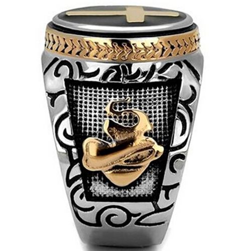 1Pcs Gold Plated Retro Crucifix Ring Stainless Steel Cross Band Ring for Men Vintage Fashion Jewelry Party Gift
