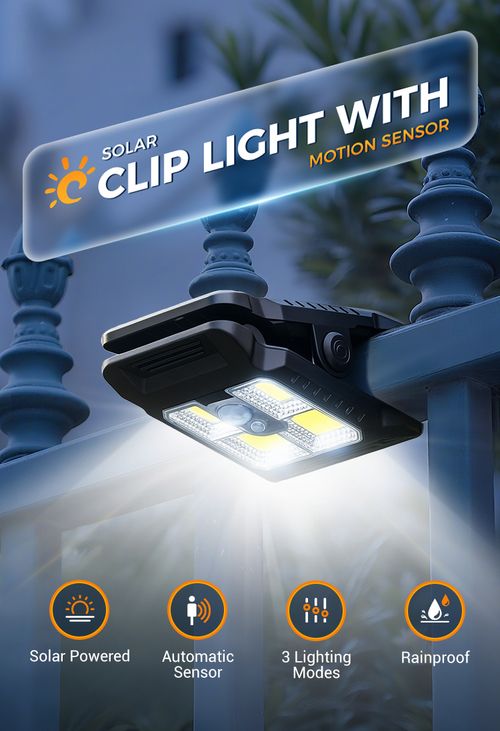 Clip on solar light outdoor waterproof LED motion sensor light with 3 modes and 3 installations