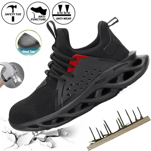 Steel Toe Sneakers Men Work Shoes Safety Shoes Lightweight Breathable Sneakers Anti-Puncture Anti-smash Lace Up Wear-resisting