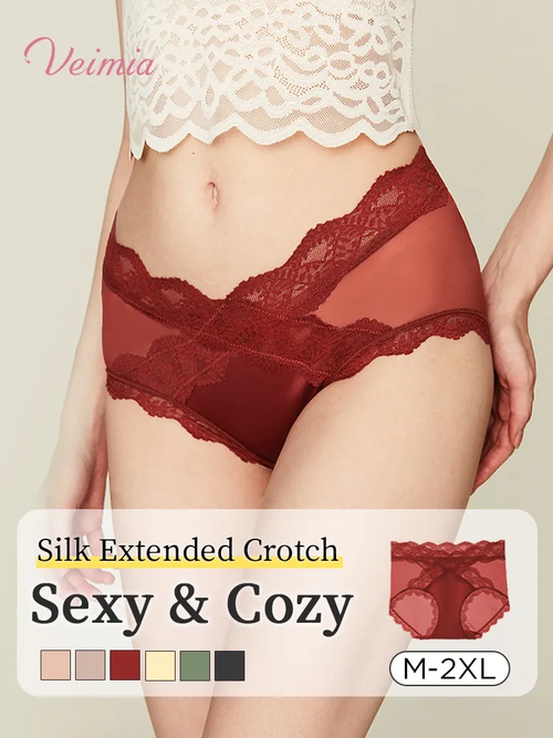Set of 3 sexy lace panties with criss-cross waist design, comfortable and breathable, with an extended silk crotch.