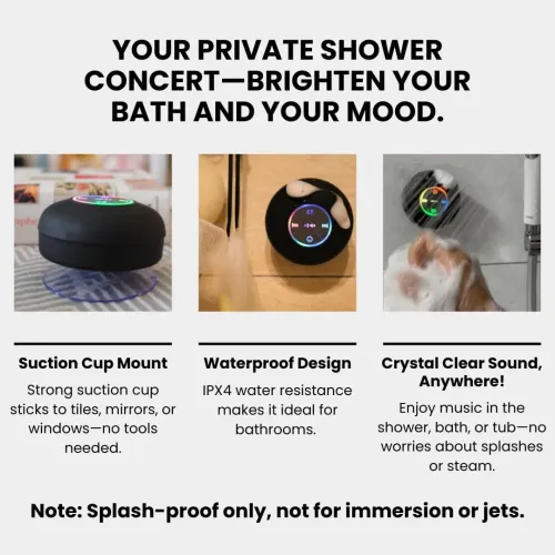 Bluetooth Shower Speaker Portable Wireless Mini Speaker with Mic Suction Cup IPX4 Water Resistant for Travel Pool River Floating