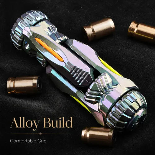 One Touch Fire Eject Mini Stress Relief Launcher Alloy Toy Gun with Target Shell Plastic Bullets UV Flashlight Fidget Spinner