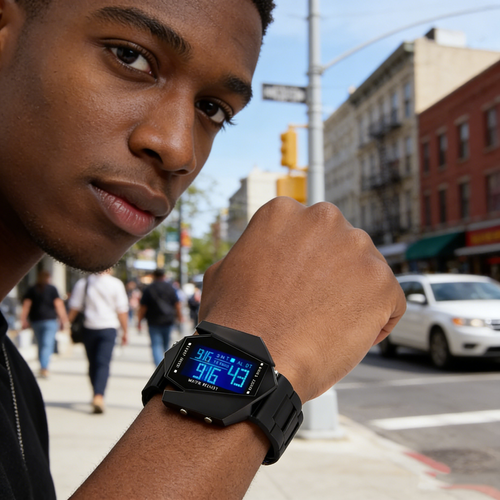 7-Color Luminous, Waterproof, Square, Multifunctional, Aircraft-Themed Wristwatch