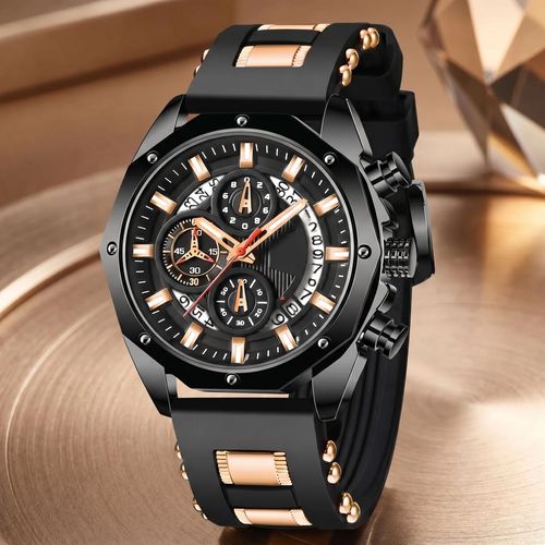 4PCS Hot-Selling Stylish Mens Watch Set – Business-Casual Watch, Bracelet, and Cross Necklace Set