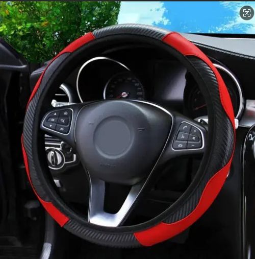 2 pieces PU Carbon Fiber Leather Car Steering Wheel Cover Breathable and Anti Slip