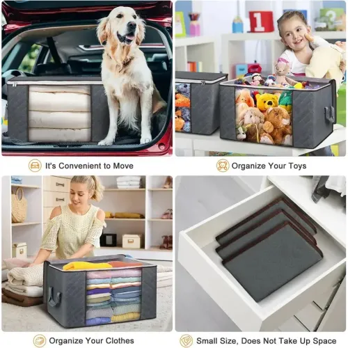 2pcs 90L Large Capacity Clothes Storage Bag Foldable Dustproof Blanket Cotton Quilt Storage
