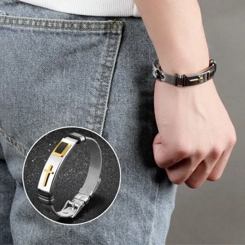 New Adjustable Metal Men's Bracelet Fashion Celtic Cross Pattern Bracelet Push-Button Charm Bracelet Black Golden