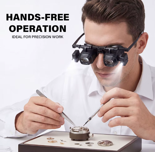 2X 6X 10X 24X Multi-Power Double Magnifier Eye Glasses Watch Repair Loupe Jeweler Magnifying Glass with LED Lights