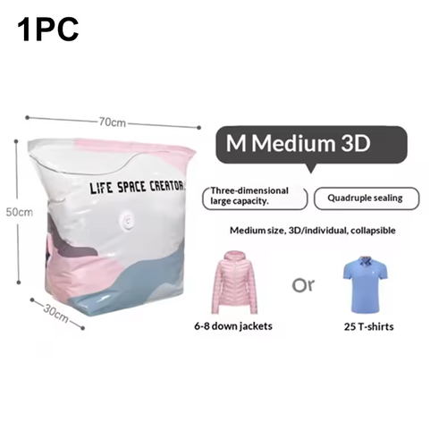 5pcs (2pc Extra large+3pc Medium) No-pump Vacuum Storage Bags 3D Vacuum Compression Luggage Sealing Bag Clothes Comforters Blankets Large Capacity Storage Bag