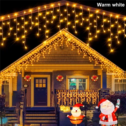 6M 96Leds Solar lcicle string Lights 8 Lighting Modes Outdoor Eaves Decoration
