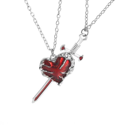 A pair of red zircon love couple sword necklaces, a must-have double-layer stacked belt heart-shaped necklace, exquisite jewelry couple gift