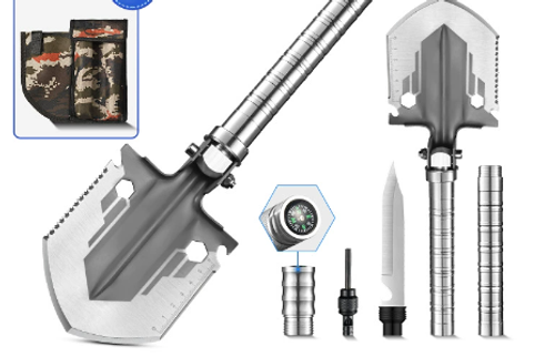 Multifunctional folding shovel essential for outdoor survival, camping, gardening and fishing