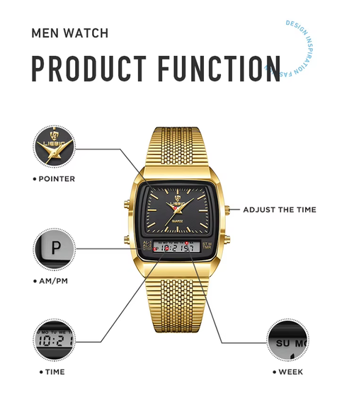 Unisex Luxury Dual-Display Quartz Waterproof Watch