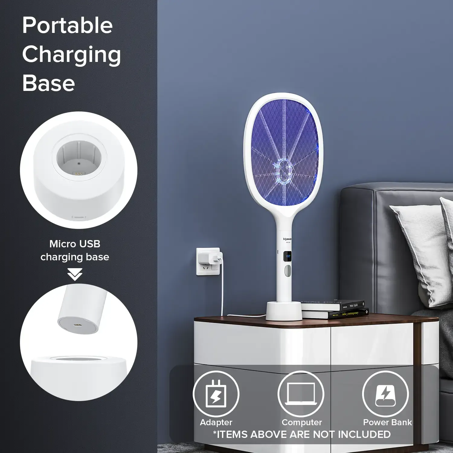 Powerful Bug Zapper Racket  Indoor Outdoor Use Features a large mesh surface and 10 LED lights rechargeable effectively eliminates mosquitoes and gnats equipped with an LED display a safe and reliable electric fly swatter for home use.
