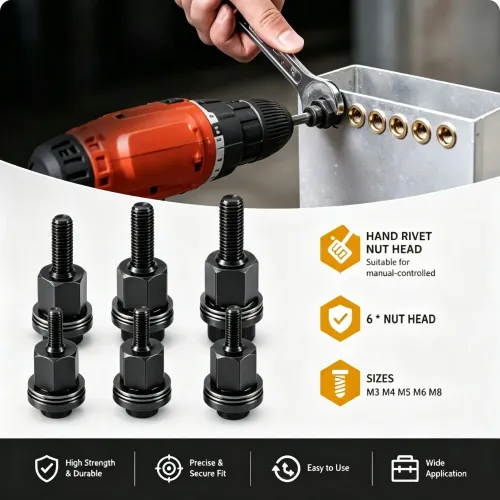 10Pcs Riveting Tool Set with Rivet Heads and Nuts, Easy Manual Rivet Gun for Rivet Nuts M3-M8 + 50Pcs  Rivet Nuts