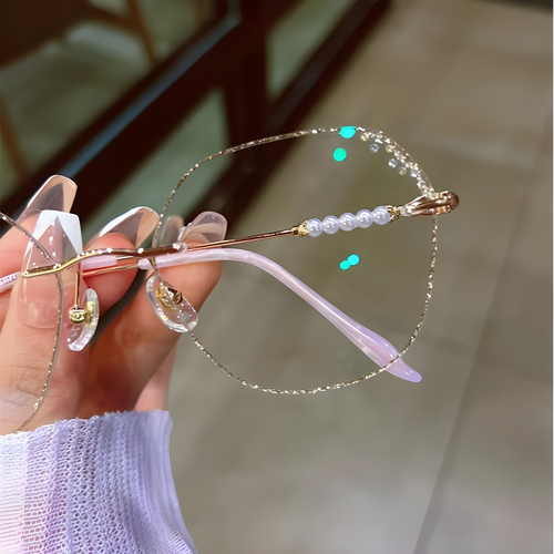 Stylish Rimless Glasses with Pearl Cut Edges