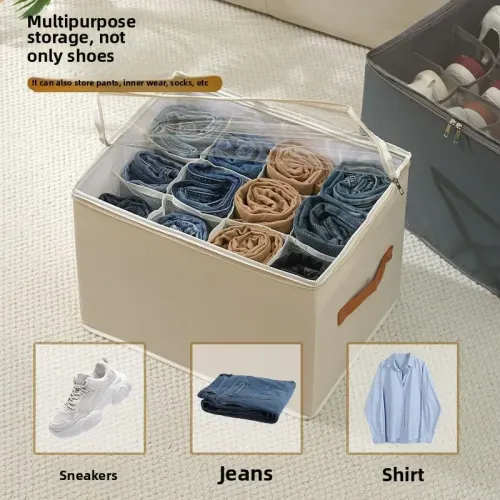 Fabric Shoe Organizer Storage Box – Foldable, Large Capacity, Dustproof & Breathable for Closet & Bedroom